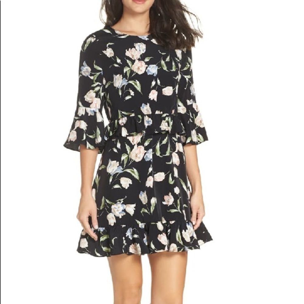 Avec Les Filles Floral Bell Sleeve Dress